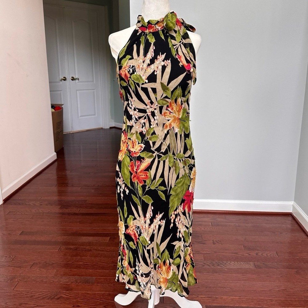 Vintage Y2K Majick Beaded Embellished Black Vacay Dress Sue Wong Floral Feminine